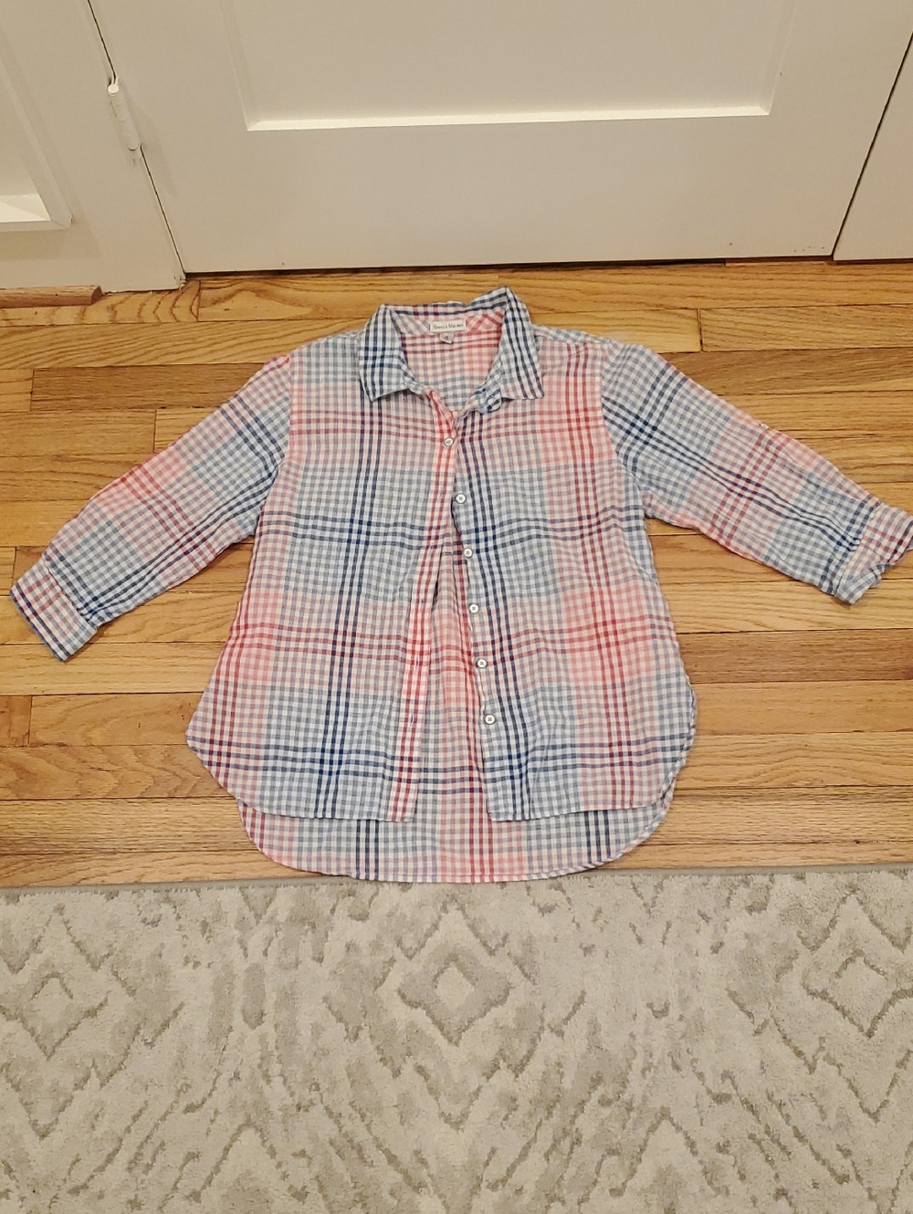 Rebecca Malone Blue, Red And White Plaid Button-Down Shirt